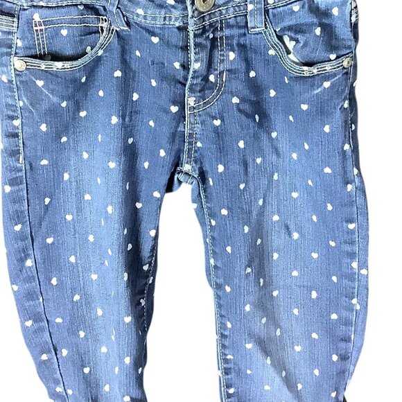 Candie's Girl Denim Capri Jeans Blue / White Hearts Adjustable Waist Sz 8 Cotton - Picture 13 of 13